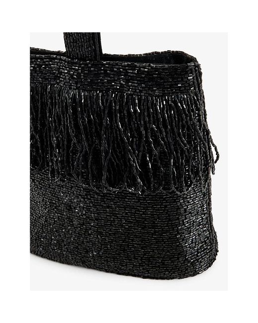 Rixo Black Zenni Bead-embellished Silk Top-handle Bag
