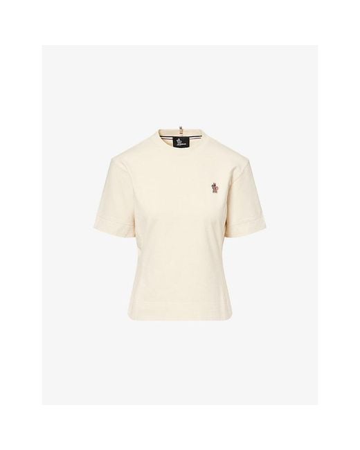 Moncler Natural Logo-Patch Contrast Cuff-Trim Cotton T-Shirt