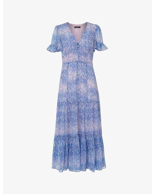 Whistles Dobby Tigerprint Crepe Midi Dress in Blue Lyst
