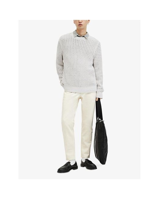 AllSaints White Illund Waffle-stitch Relaxed-fit Organic-cotton Jumper X for men