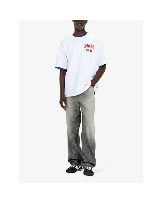 DIESEL White Flock Graphic-Print Cotton T-Shirt for men