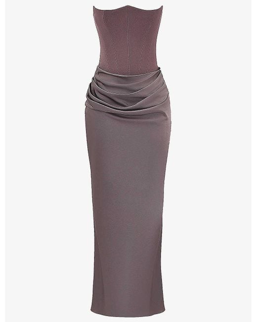 House Of Cb Purple Persephone Strapless Corset Woven Maxi Dress