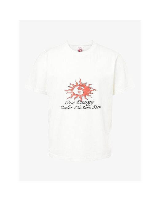 Twojeys White Same Energy Graphic-Print Cotton T-Shirt for men
