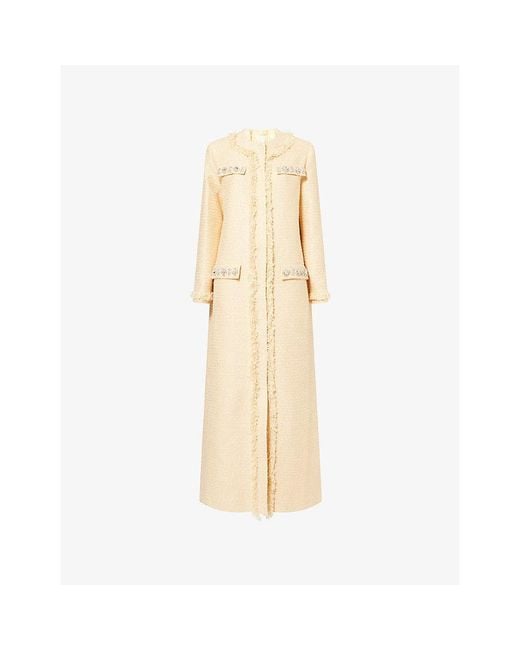 Huishan Zhang Natural Betula Jewel-Embellished Long Tweed Coat