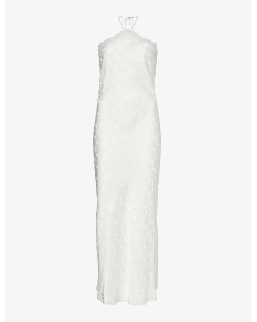 Stella McCartney White Floral-pattern Halterneck Woven Midi Dress
