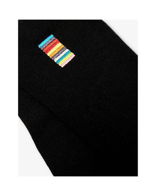 Paul Smith Black Stripe-embroidered Stretch-organic-cotton Blend Socks for men