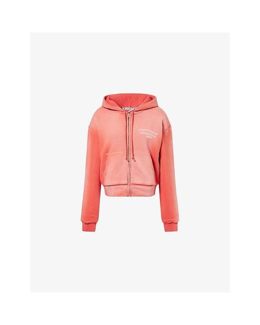 Acne Red Sprayed Logo Zip-Through Cotton-Jersey Hoody