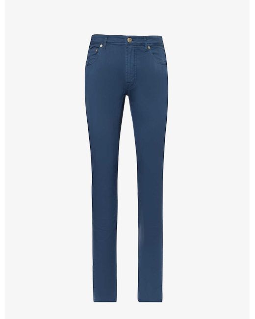 Corneliani Blue Brand-patch Regular-fit Stretch-cotton Trousers for men