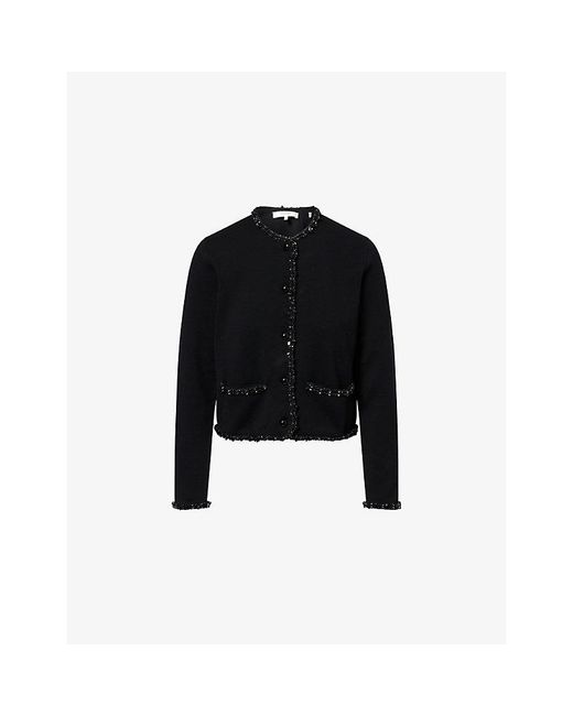 FRAME Black The Beaded Trim Wool-Blend Jacket