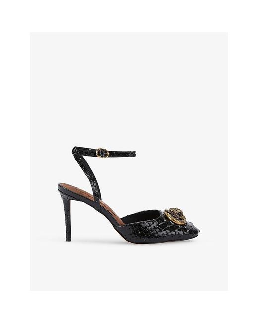 Kurt Geiger White Chelsea Snakeskin-Embossed Leather Courts