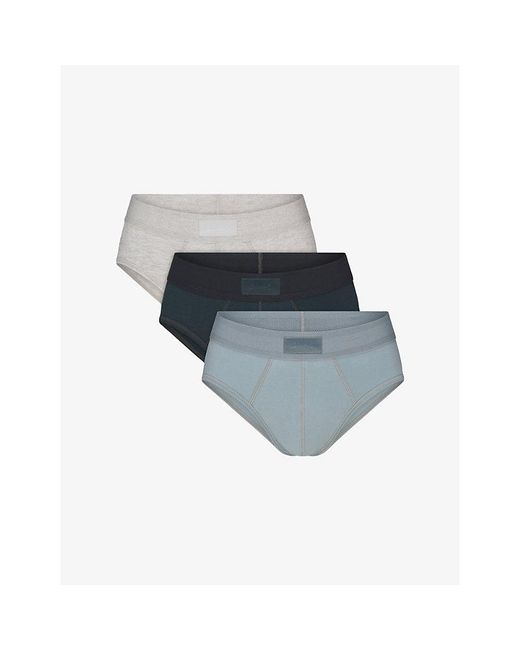 Skims Gray Cotton Pack Of Three Briefs for men