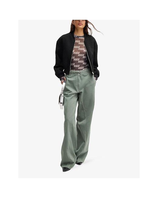 HUGO Black Waffle-Texture Cropped Cotton-Blend Jacket