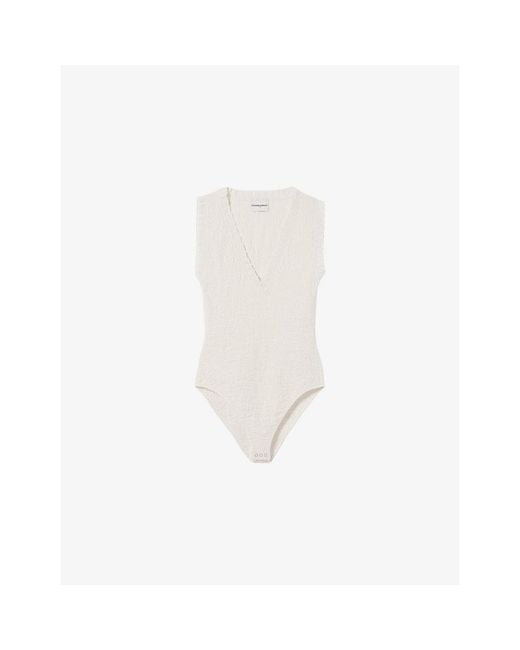 Claudie Pierlot White V-Neck Jacquard Knitted Bodysuit