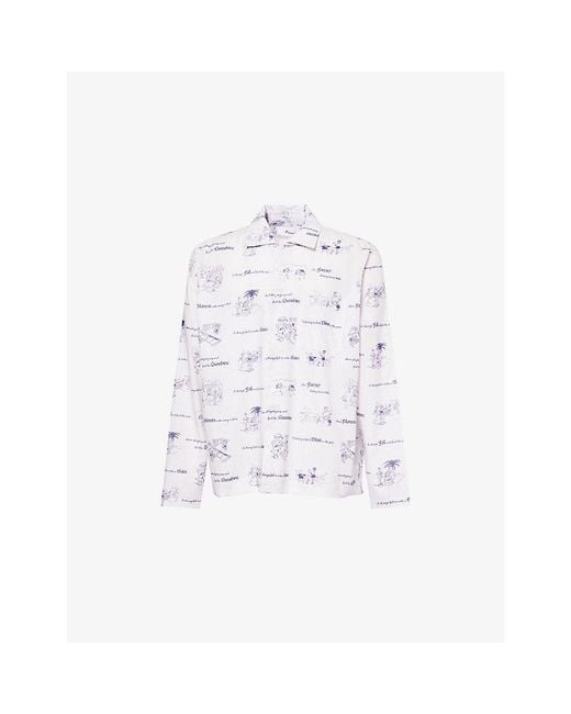 Palmes White Sunshine Printed Cotton And Linen Shirt for men