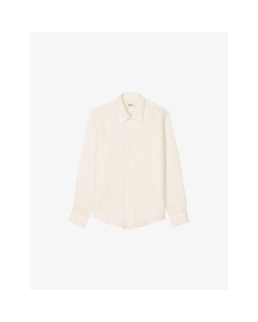 Sandro White Relaxed-Fit Long-Sleeve Linen Shirt for men