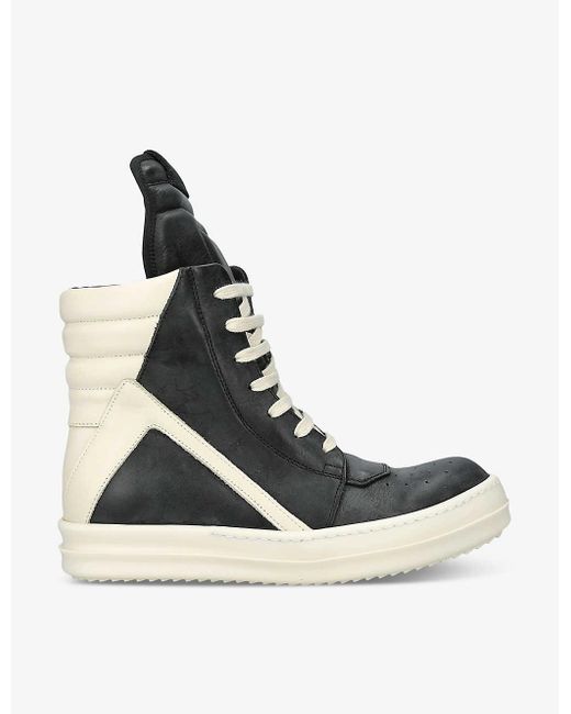 Rick Owens White Geobasket Lace-up Leather High-top Trainers