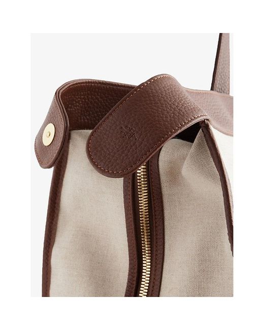 Eleventy Natural Brand-embossed Leather-trimmed Cotton Tote Bag for men