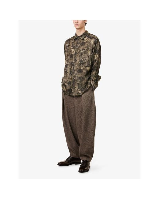 Uma Wang Green Tab Floral-Pattern Woven Shirt for men