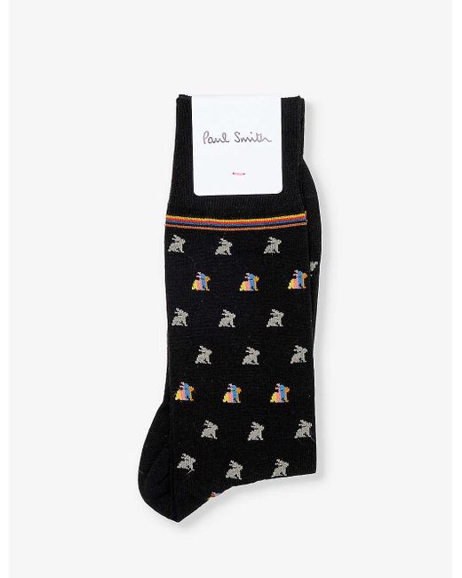 Paul Smith Black Rabbit-print Cotton-blend Knitted Socks for men