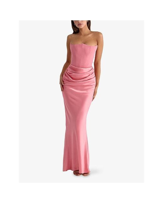 House Of Cb Pink Persephone Corset Woven Maxi Dress