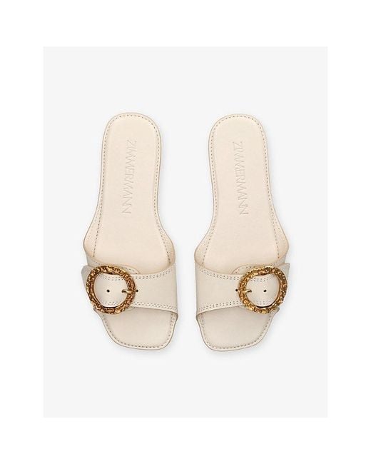 Zimmermann Natural Solena Flat Leather Slides