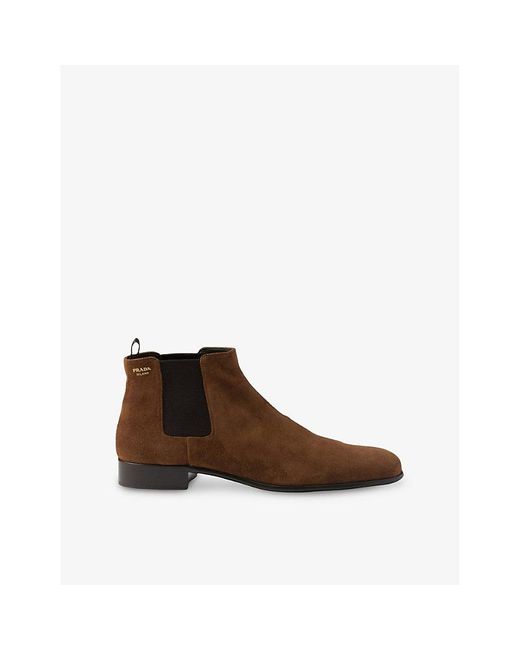 Prada Brown Branded Suede Boots