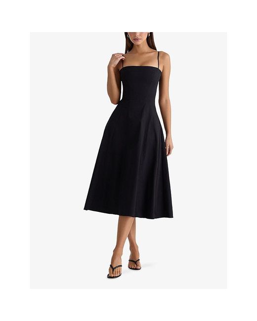 House Of Cb Black Dolly Square-Neck Stretch-Cotton Midi Dress