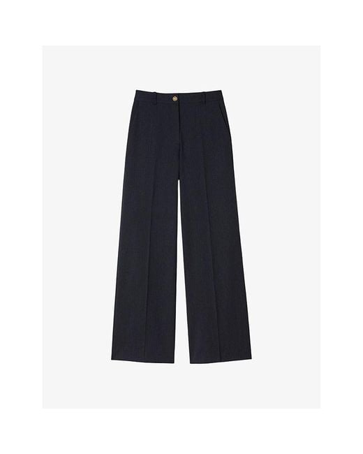 Sandro Blue Striped Straight-Leg Stretch Wool-Blend Trousers