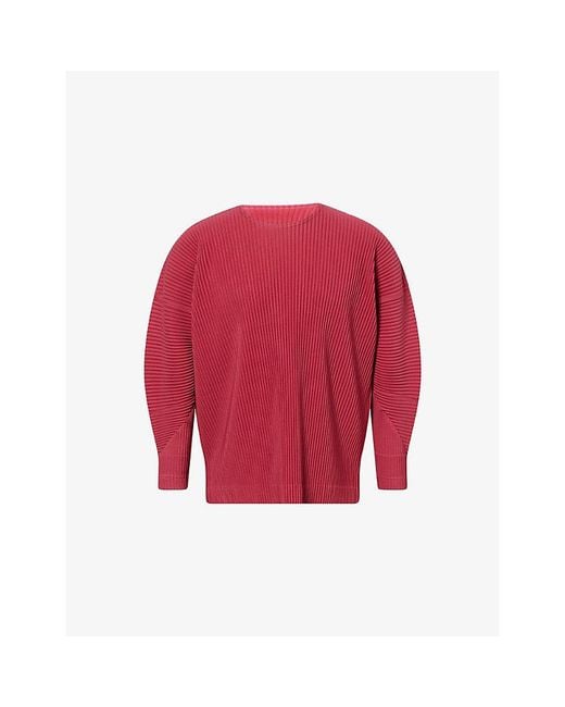 Homme Plissé Issey Miyake Red Long-Sleeve Crew-Neck Knit Top for men