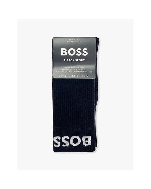 Boss Blue Branded Pack Of Two Cotton-Blend Socks for men
