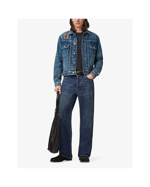 AllSaints Blue Exile Bird-Patch Denim Jacket for men