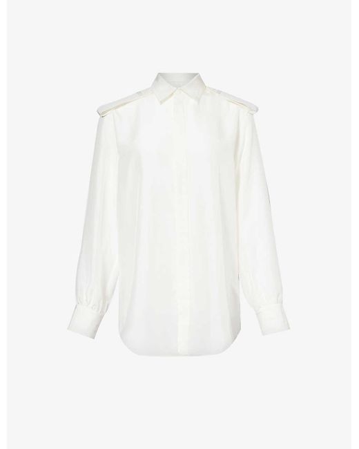 Burberry White Epaulette Curved-hem Regular-fit Silk Shirt