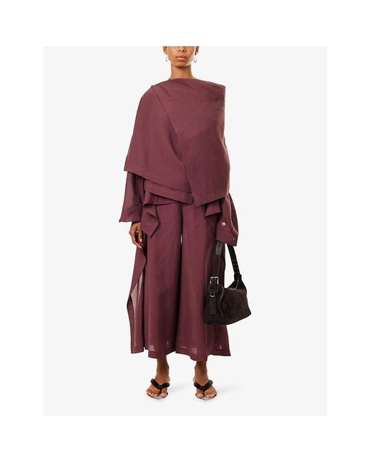 Issey Miyake Red All Squares Draped Woven Top