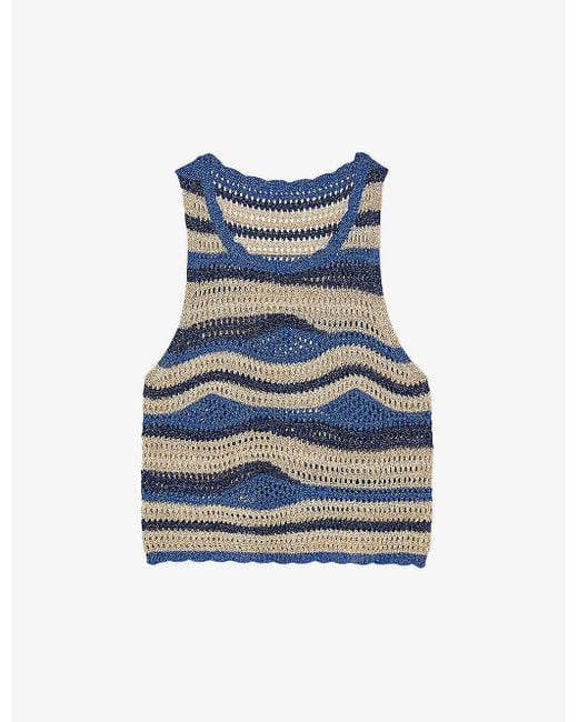 Sandro Blue Crochet-pattern Woven Top