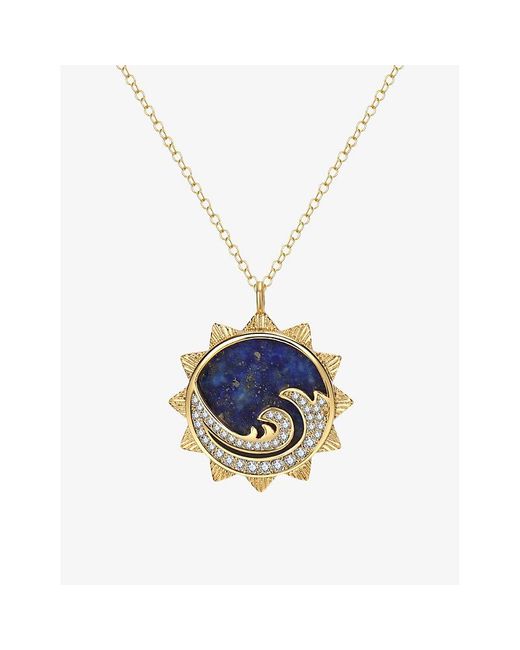 Celeste Starre Blue Perfect Wave 18ct -plated Brass And Zirconia Pendant Necklace
