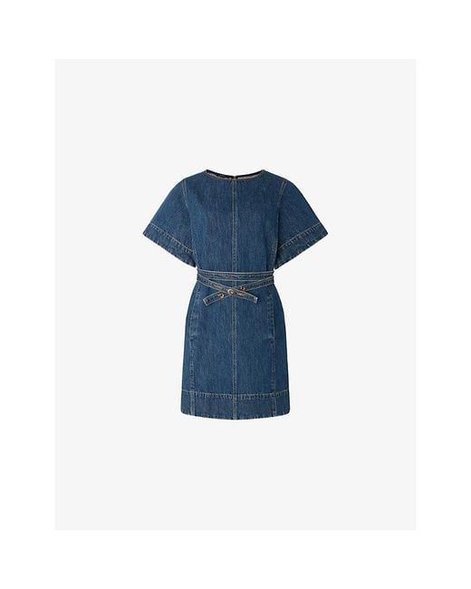 Soeur Blue Eclair Belted Denim Mini Dress