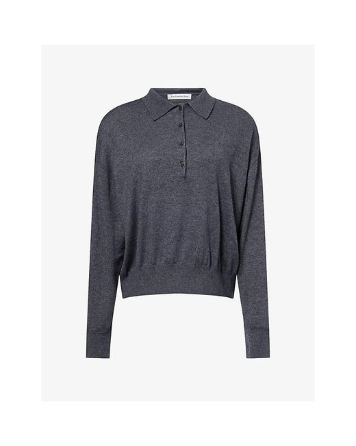 Frankie Shop Blue Croydon Padded-Shoulder Wool-Blend Polo Top