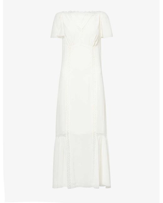 Reformation White Domini Puffed-shoulder Crepe Maxi Dress