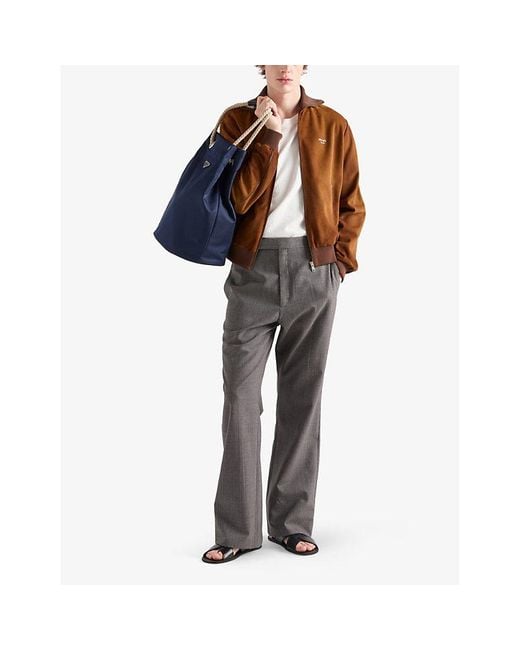Prada Brown Logo-Print Regular-Fit Suede Jacket for men