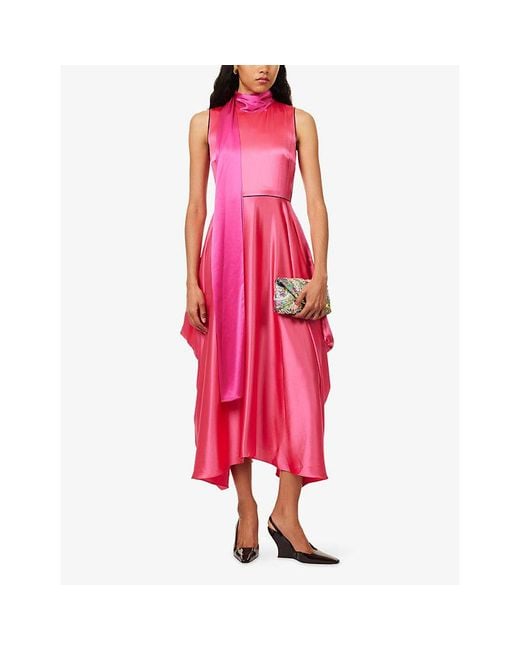 Roksanda Pink Aela Hammered Satin Maxi Dress