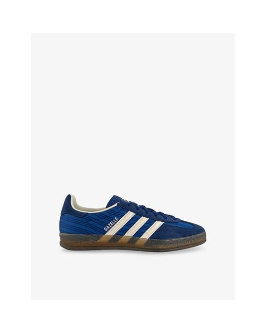 Adidas Blue Gazelle Indoor Pinstriped Satin And Suede Low-Top Trainers
