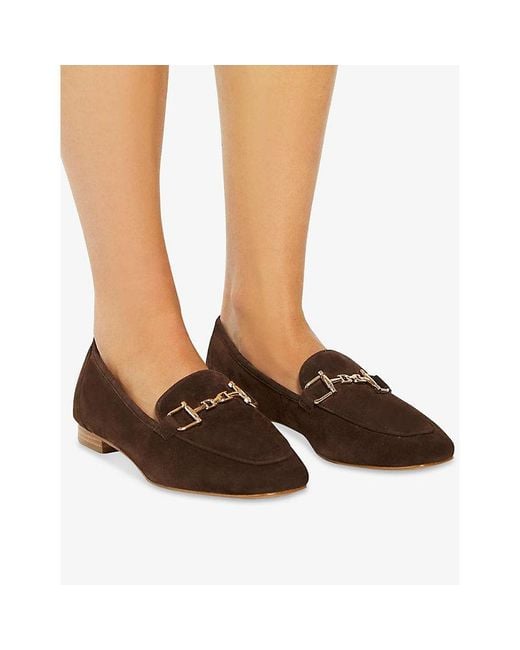 Dune Brown Grained Snaffle-Trim Suede Loafers