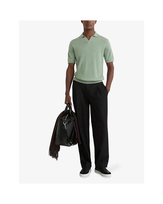 Reiss Green Duchie Open-Collar Merino-Wool Polo for men