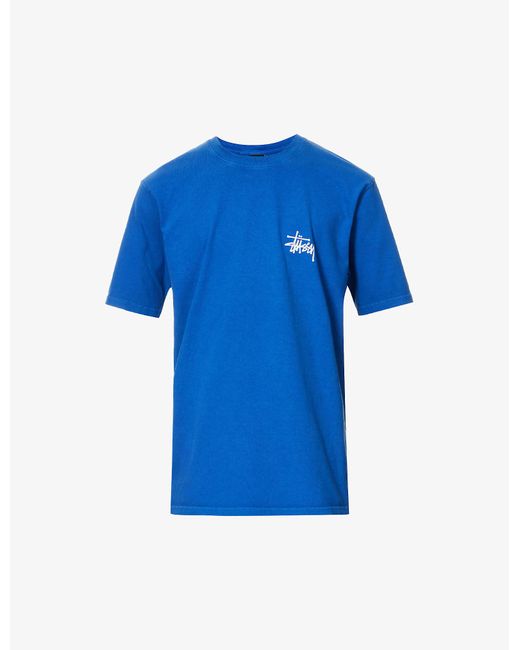 Stussy Blue Basic Pigment-dyed Logo-print Cotton-jersey T-shirt for men