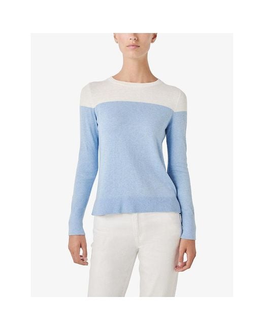 The White Company Blue The Company Colour-Block Yoke Recycled-Cotton Jumper