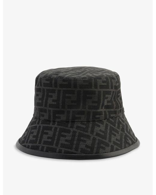 Fendi Synthetic Brand-pattern Curved-brim Woven Bucket Hat in Nero ...