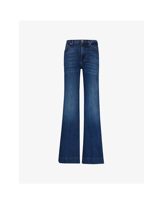 7 For All Mankind Blue Modern Dojo Flared-Leg High-Rise Denim-Blend Jeans