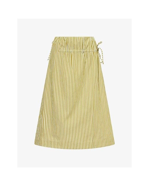 Damson Madder Yellow Caspia Striped Cotton Midi Skirt