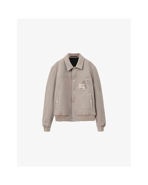 AllSaints Natural Royce Logo-Patch Wool Jacket for men