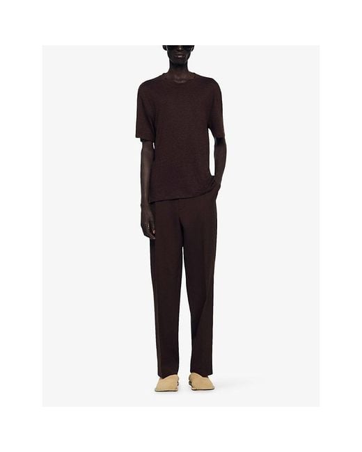 Sandro Black Crewneck Linen-Jersey T-Shirt for men